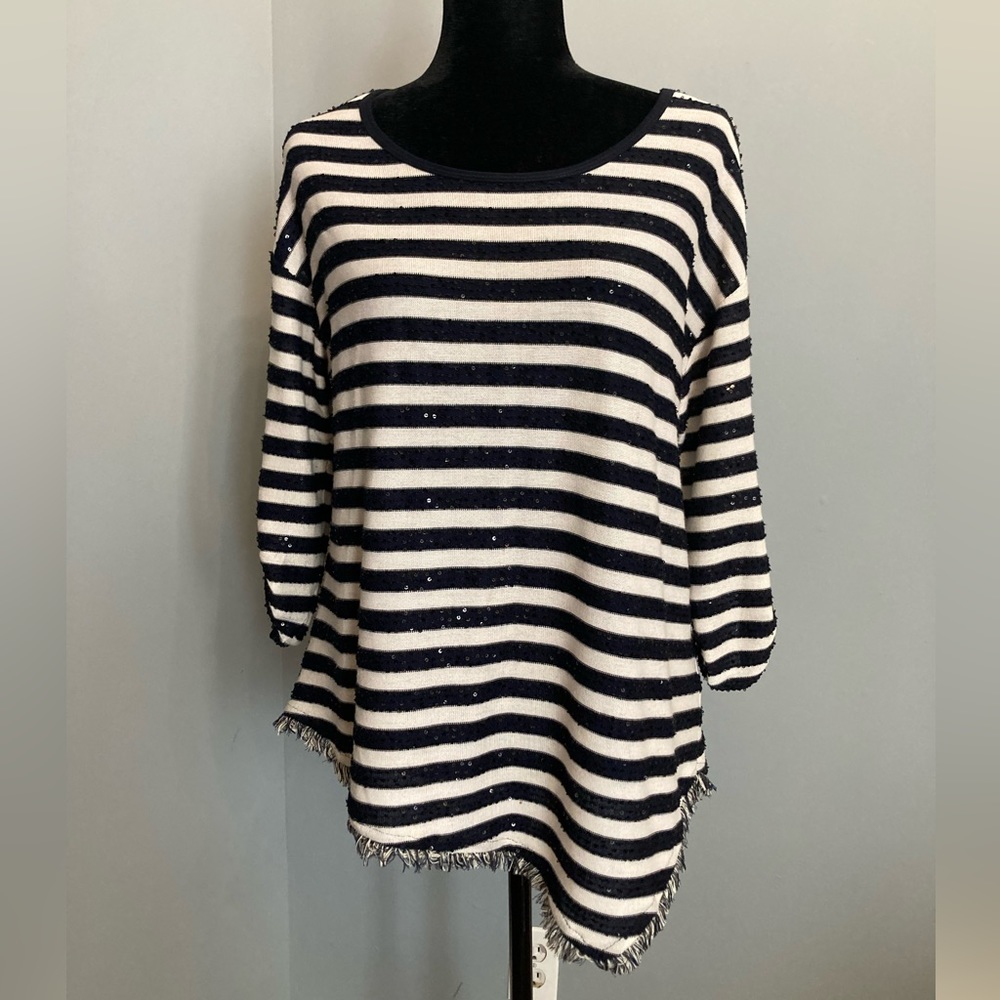 Gently Worn PICADILLY Black & White Sequin Embellished Tunic, size M